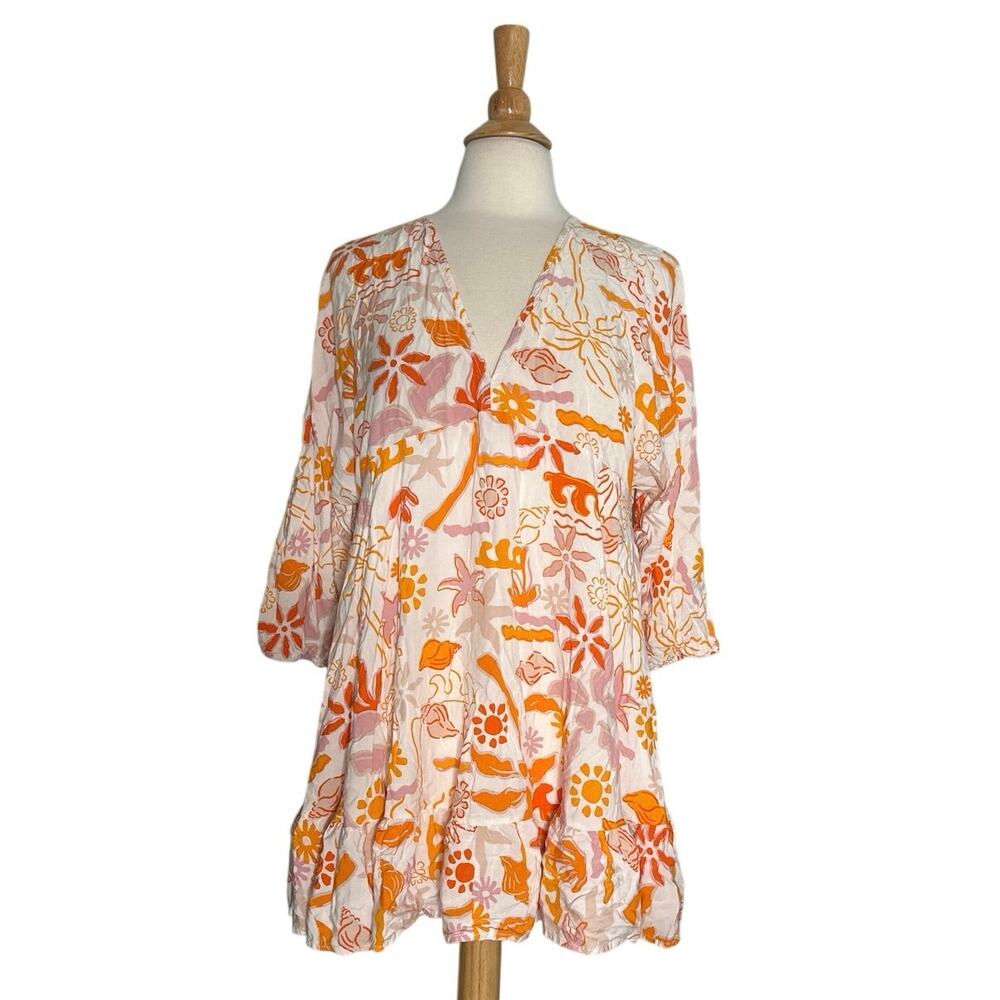 Label of Love Beach Scene Flowy Babydoll V Neck Ruffle Beacy Bohemian BR17